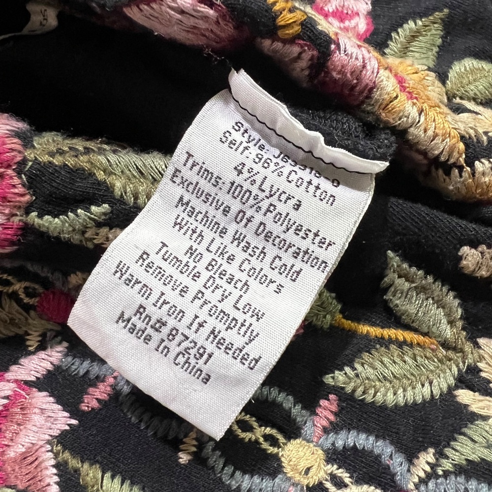EUC [JW Los Angeles] Black + Pink Johnny Was Embroidered Floral Leggings | Small - Picture 8 of 12